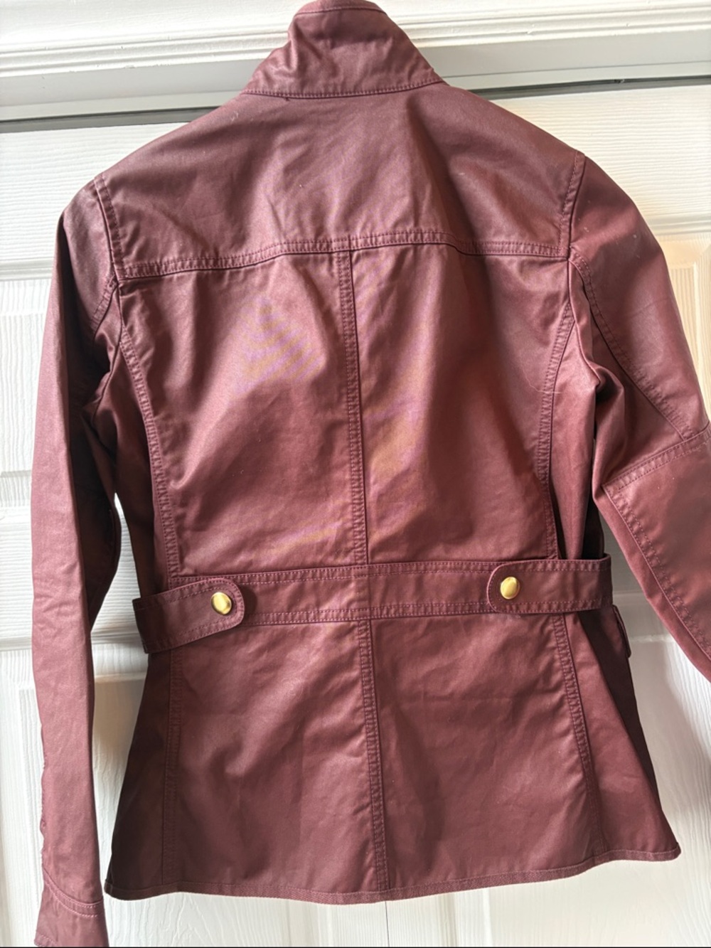 J. Crew Burgundy Waxed Cotton Utility/Field Jacket Gold-Tone Snaps NWOT - Picture 2 of 7